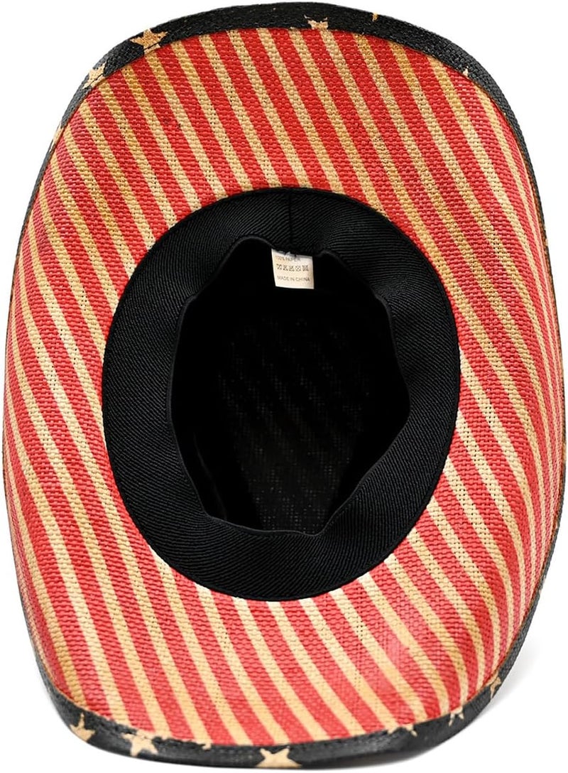 Foeran Men's Women's Straw Cowboy Hat Cowgirl Woven Sun Hat Western Cowboy Hat Two Decorative Bands - Image 3